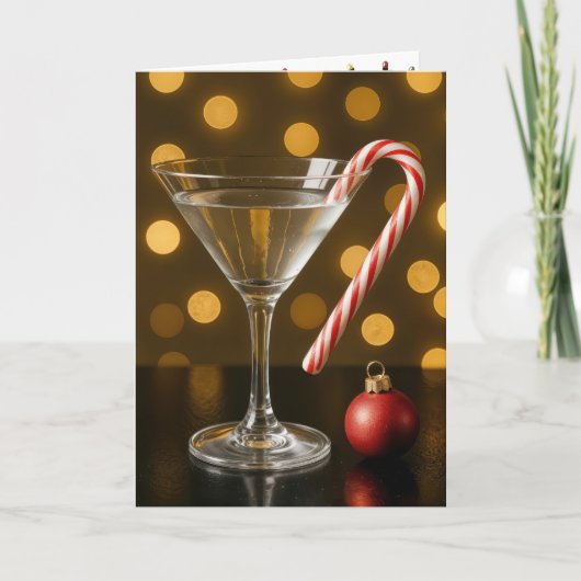 Kerst Kerststok Op Een Martini Glas Kaart (Voorkant)