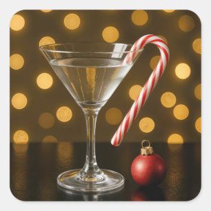 Kerst Kerststok Op Een Martini Glas Vierkante Sticker