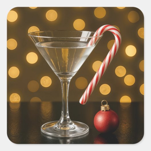 Kerst Kerststok Op Een Martini Glas Vierkante Sticker (Voorkant)