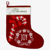 Kerst Kerststok Rode Lint Joy Script Monogram Grote Kerstsok (Voorkant)