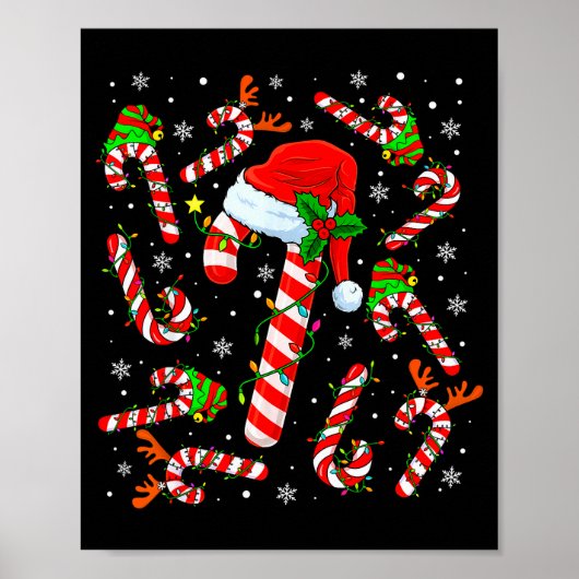 Kerst Kerststok Santa Hoed Rendier Grappig Kerstmi Poster (Voorkant)