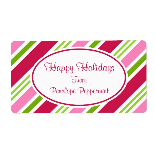 Kerst Kerststok Strepen Labels (Voorkant)