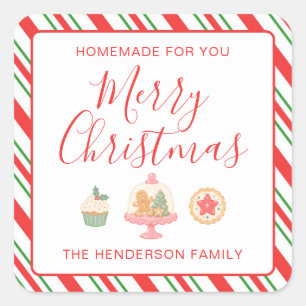Kerst Kerststok Thuisgebakken Eten Vierkante Sticker