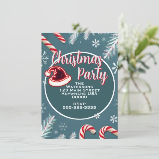 Kerst Kerststok Uitnodigingen Aanpasbaar (Staand voorkant)