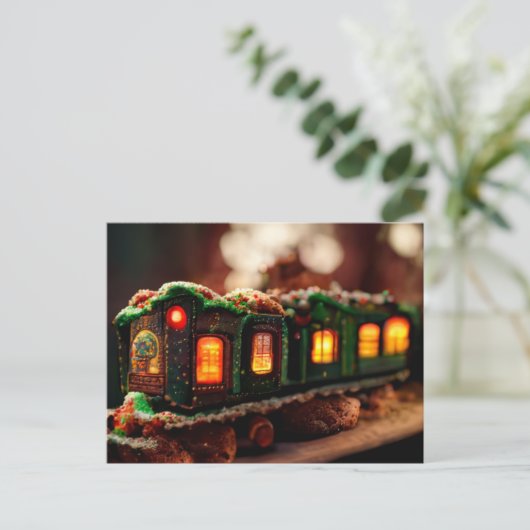 Kerst-kersttrein voor ontbijtbrood briefkaart (Staand voorkant)