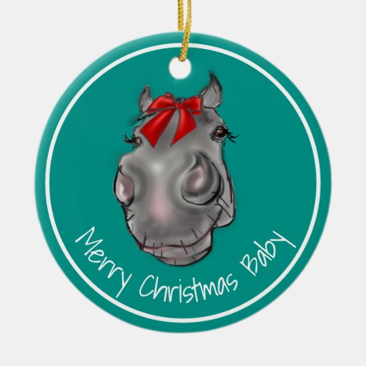 Kerst-kerstversiering met pony, voor kerst-Baby Keramisch Ornament (Voorkant)