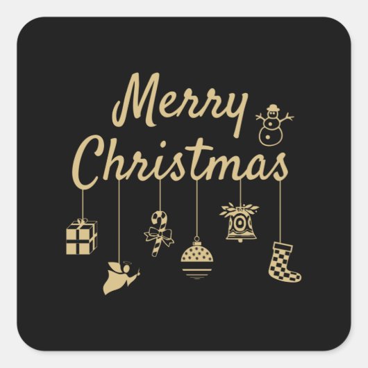 Kerst-kerstversieringen gouden kleurgolden decor vierkante sticker (Voorkant)