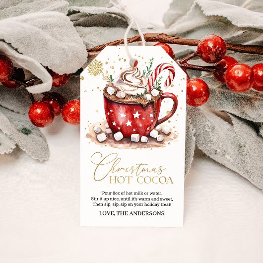 Kerst Kerstwarme Chocolade Waterverf Cadeaulabel