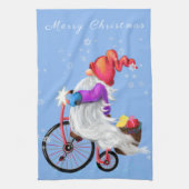 Kerst Keuken Handdoek Gnome met fiets en geschenke (Verticaal)