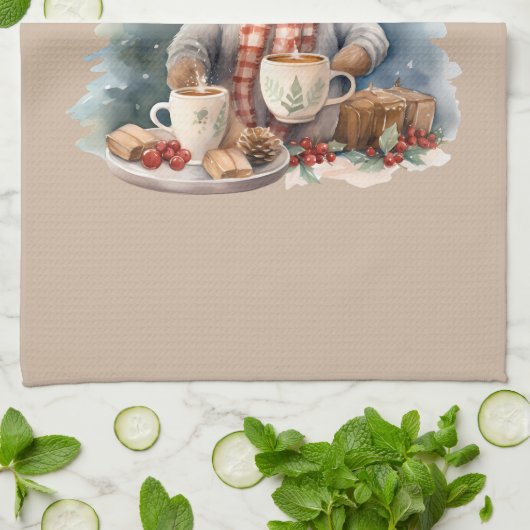 Kerst keuken handdoek herten illustratie rustiek (Gevouwen)