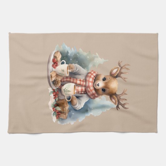 Kerst keuken handdoek herten illustratie rustiek (Horizontaal)