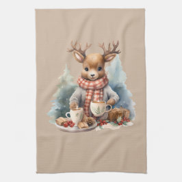 Kerst keuken handdoek herten illustratie rustiek