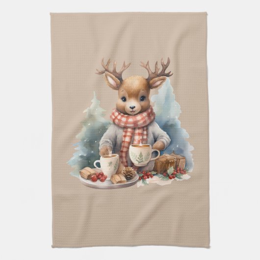 Kerst keuken handdoek herten illustratie rustiek (Verticaal)