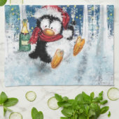 Kerst Keuken Handdoek met Happy Penguin (Gevouwen)