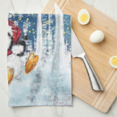 Kerst Keuken Handdoek met Happy Penguin (Quarter Fold)