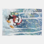 Kerst Keuken Handdoek met Happy Penguin (Horizontaal)