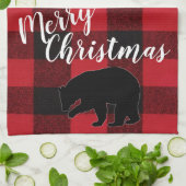 Kerst Keuken Handdoek Rood Plaid Zwart Beer (Gevouwen)