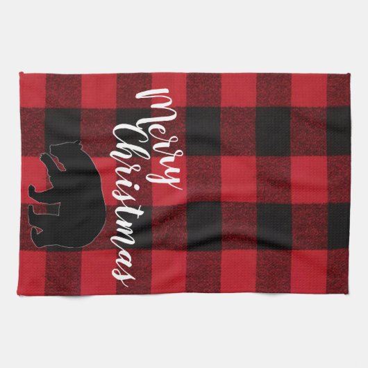 Kerst Keuken Handdoek Rood Plaid Zwart Beer (Horizontaal)