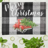 Kerst Keuken Handdoek Rood XMAS Truck geruite (Gevouwen)