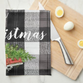 Kerst Keuken Handdoek Rood XMAS Truck geruite (Quarter Fold)