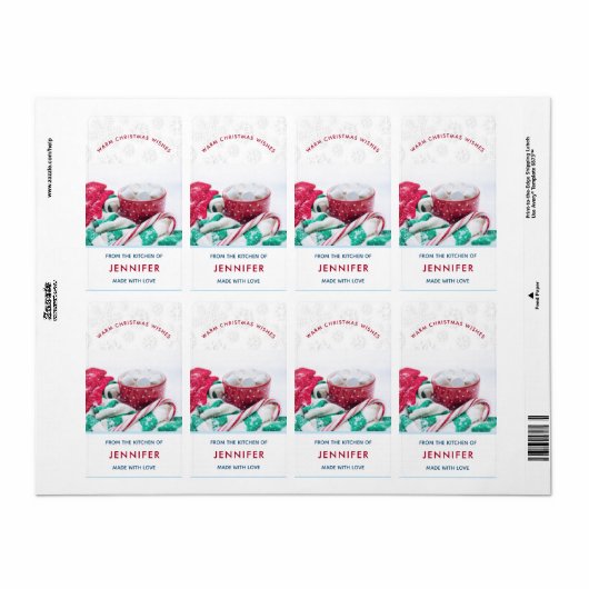 Kerst-keuken met warme cacao en snoepriet etiket (Full Sheet)