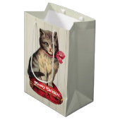 Kerst Keuten Zitten met een Rode Bow Medium Cadeauzakje (Voorkant Gekanteld)