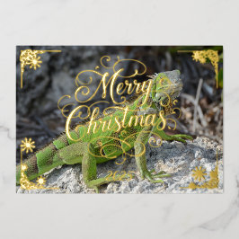 Kerst Key West Iguana gedicht binnen, Goud Folie Feestdagenkaart