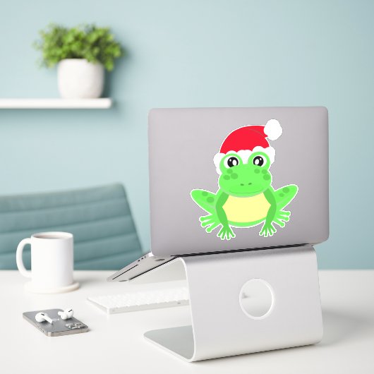 Kerst Kikker met Santa Hoed Schattigee Novel Carto Sticker (Laptop op bureau)