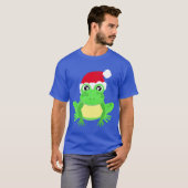 Kerst Kikker Santa Hoed Nieuwigheid Grappig Blauw T-shirt (Voorkant volledig)