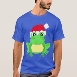 Kerst Kikker Santa Hoed Nieuwigheid Grappig Blauw T-shirt