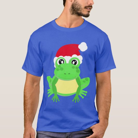 Kerst Kikker Santa Hoed Nieuwigheid Grappig Blauw T-shirt (Voorkant)