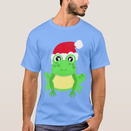 Kerst Kikker Santa Hoed Nieuwigheid Grappig Blauw T-shirt (Voorkant)
