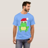 Kerst Kikker Santa Hoed Nieuwigheid Grappig Blauw T-shirt (Voorkant volledig)