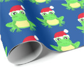 Kerst Kikker Santa Hoed Patroon Blauw Nieuwigheid Cadeaupapier (Rol Hoek)