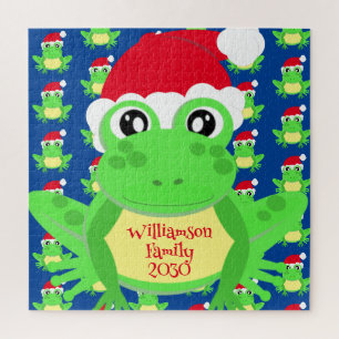 Kerst Kikker Santa Hoed Patroon Blauw Nieuwigheid Legpuzzel