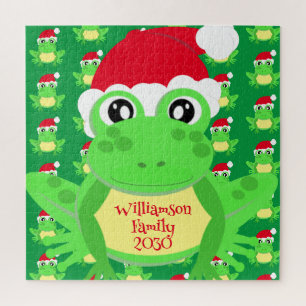 Kerst Kikker Santa Hoed Patroon Groene Nieuwigheid Legpuzzel
