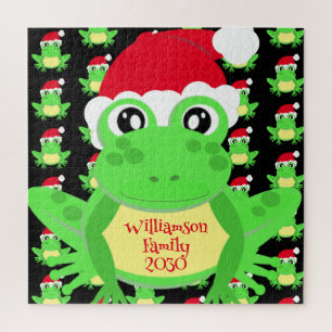 Kerst Kikker Santa Hoed Patroon Zwart Nieuwigheid Legpuzzel