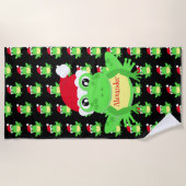 Kerst Kikker Santa Hoed Patroon Zwart Nieuwigheid Strandlaken (Voorkant)