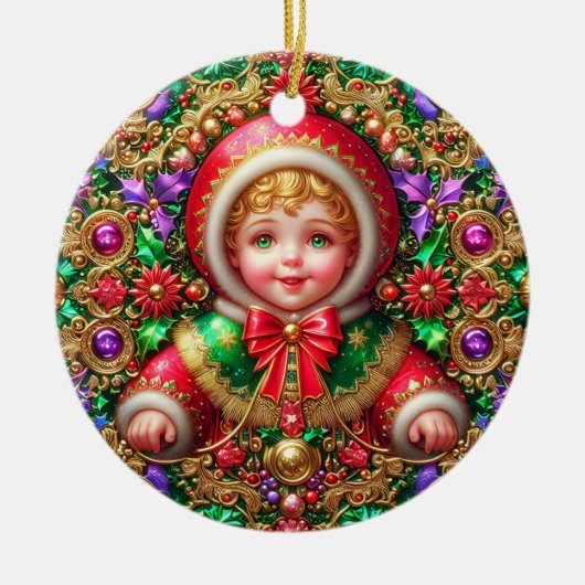 KERST ~ Kind 19e eeuw ~ Keramisch Ornament (Voorkant)