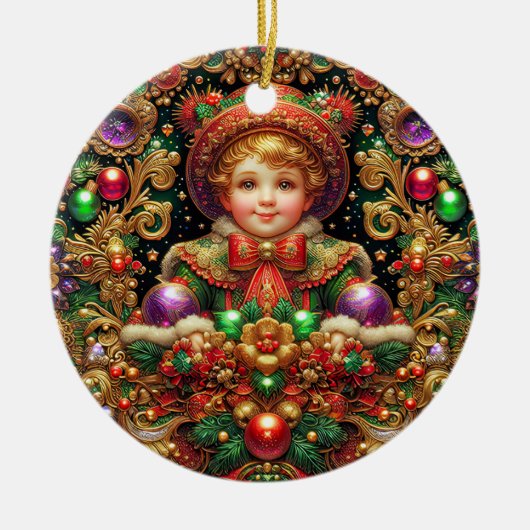 KERST ~ Kind 19e eeuw ~ Keramisch Ornament (Voorkant)