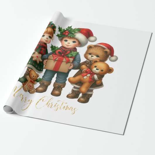 Kerst  Kinder geschenken Vrolijk kerstfeest Cadeaupapier (Uitgerold)