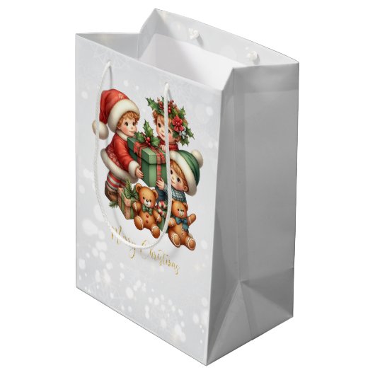 Kerst  Kinder geschenken Vrolijk kerstfeest Medium Cadeauzakje (Achterkant Gekanteld)