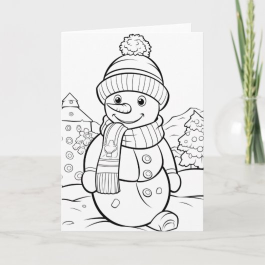 Kerst kinder kleur sneeuwpop tekst toevoegen feestdagen kaart (Voorkant)