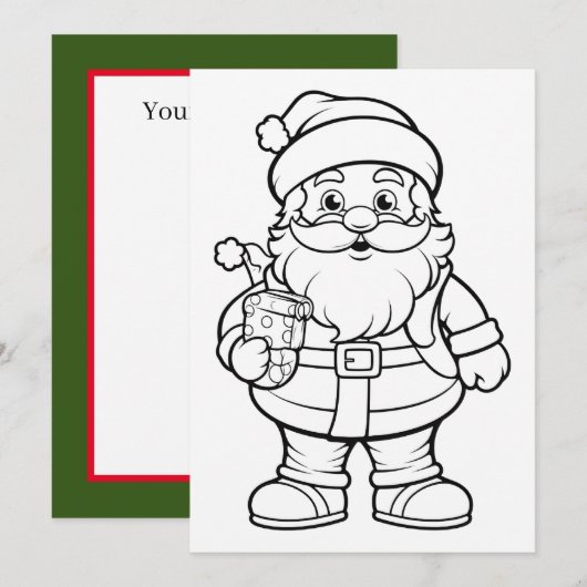 Kerst kinder kleuren Kerstman tekst toevoegen Feestdagenkaart (Voorkant / Achterkant)