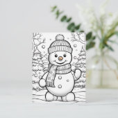 Kerst kinder kleurend sneeuwpop briefkaart (Staand voorkant)