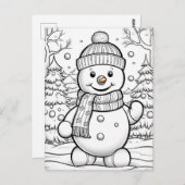 Kerst kinder kleurend sneeuwpop briefkaart (Voorkant / Achterkant)