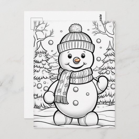 Kerst kinder kleurend sneeuwpop briefkaart (Voorkant / Achterkant)
