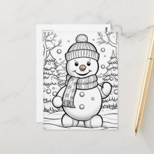 Kerst kinder kleurend sneeuwpop briefkaart
