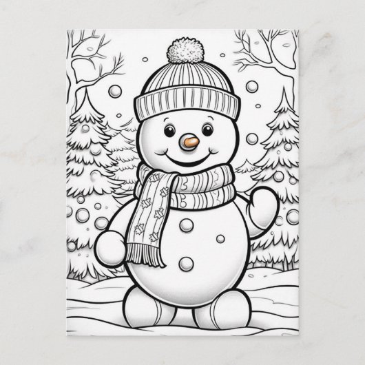 Kerst kinder kleurend sneeuwpop briefkaart (Voorkant)