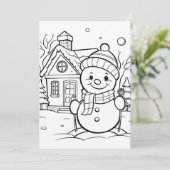 Kerst kinder kleurend sneeuwpop feestdagenkaart (Staand voorkant)